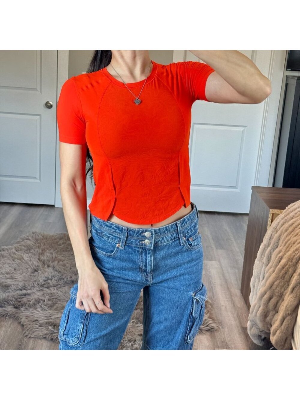 LULULEMON Lightweight Stretch Running T-Shirt Orange Stretch Gym Yoga Workout